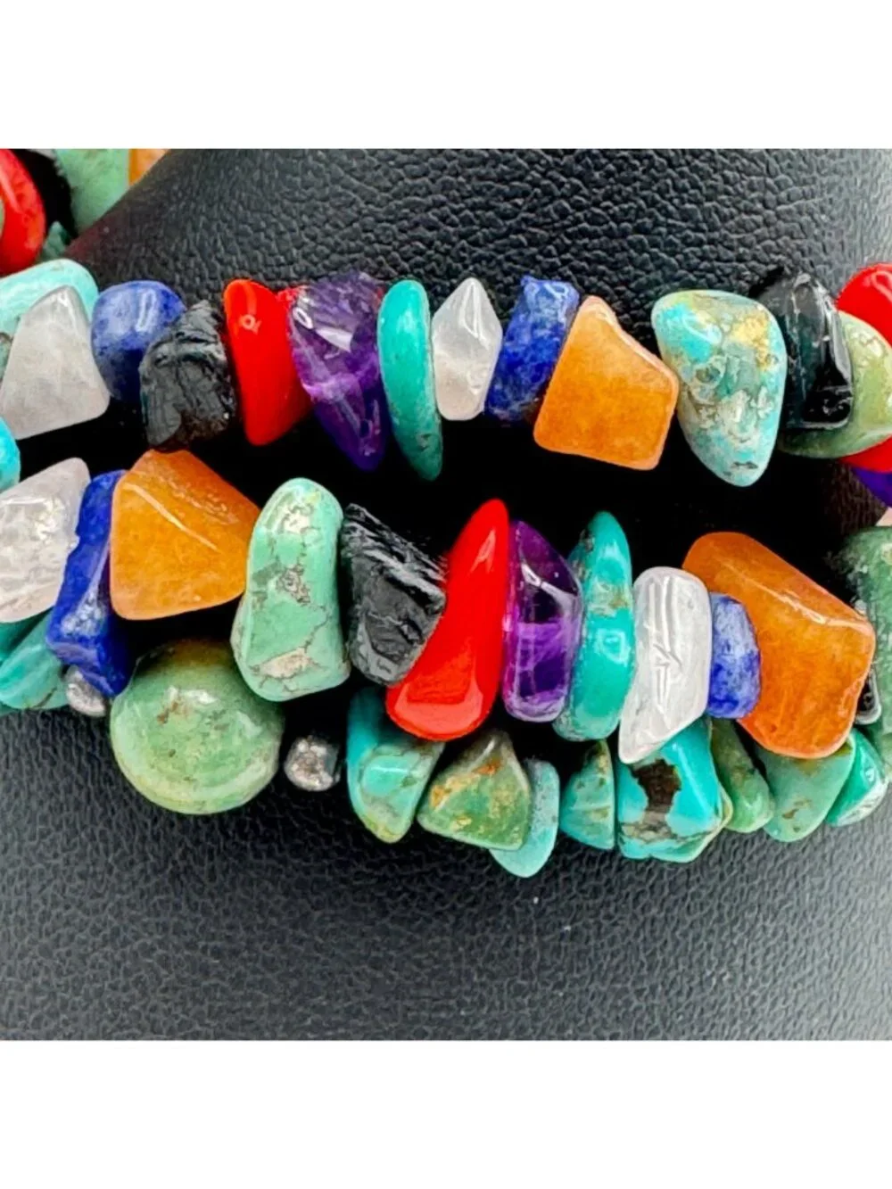 Multi-Strand Southwestern Gemstone Bracelet .925 Turquoise Coral Amethyst Lapis